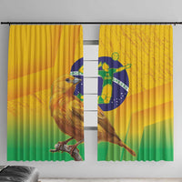 Brazil volleyball window curtain, yellow with bird and Brazil flag graphic, two panels