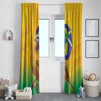 Brazil volleyball window curtain, yellow with bird and Brazil flag graphic, full length pair