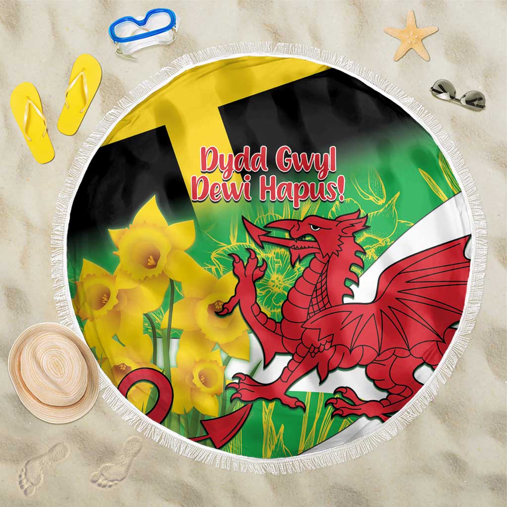 Wales Saint David's Day Beach Blanket Welsh Dragon Dydd Gwyl Dewi Hapus!