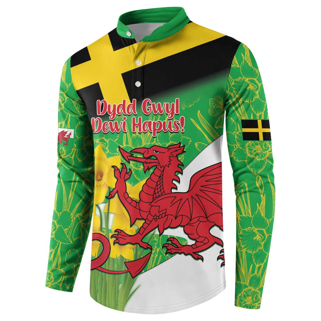 Wales Saint David's Day Button Sweatshirt Welsh Dragon Dydd Gwyl Dewi Hapus!