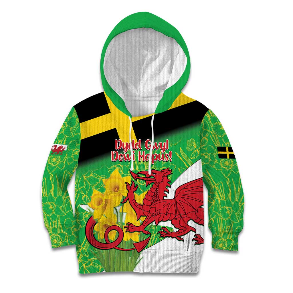 Wales Saint David's Day Kid Hoodie Welsh Dragon Dydd Gwyl Dewi Hapus!