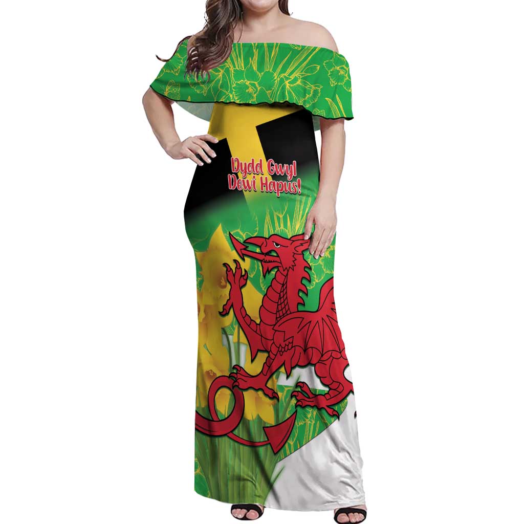 Wales Saint David's Day Off Shoulder Maxi Dress Welsh Dragon Dydd Gwyl Dewi Hapus!