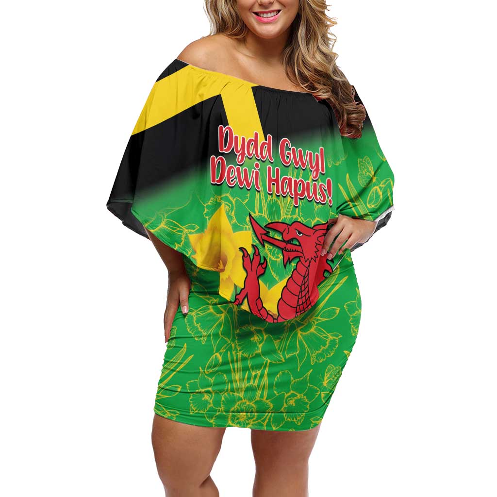 Wales Saint David's Day Off Shoulder Short Dress Welsh Dragon Dydd Gwyl Dewi Hapus!