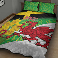 Green quilt bed set with red dragon across black-yellow star; two green pillows