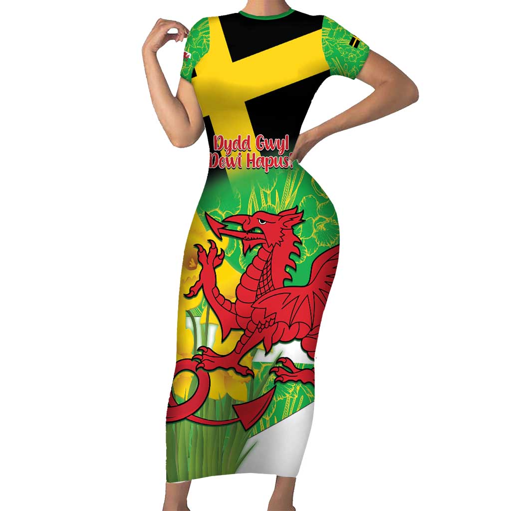 Wales Saint David's Day Short Sleeve Bodycon Dress Welsh Dragon Dydd Gwyl Dewi Hapus!