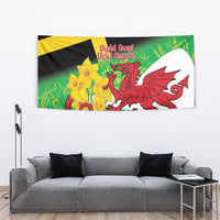 Saint David's Day wall tapestry with black-and-yellow cross, green design, red dragon