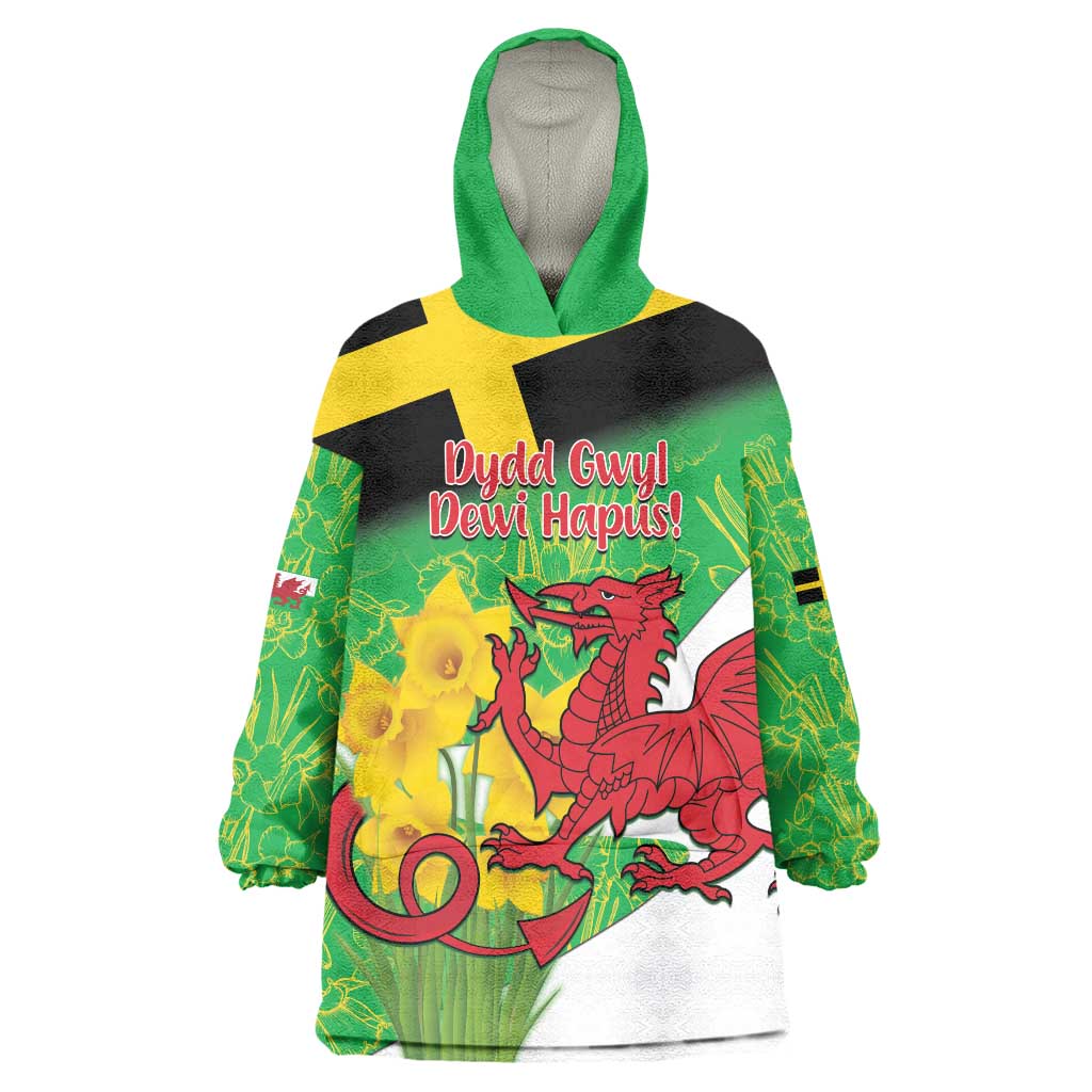 Wales Saint David's Day Wearable Blanket Hoodie Welsh Dragon Dydd Gwyl Dewi Hapus!