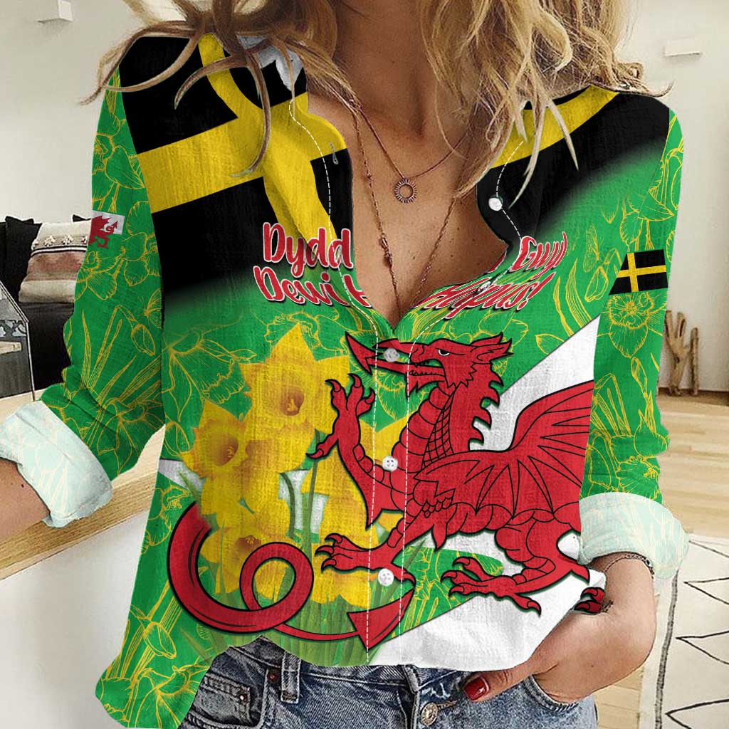 Wales Saint David's Day Women Casual Shirt Welsh Dragon Dydd Gwyl Dewi Hapus!