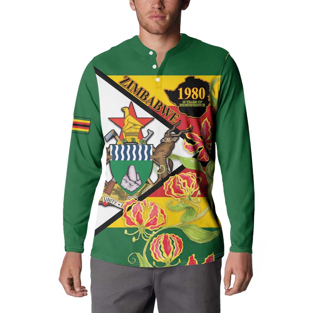 Zimbabwe Independence Day Button Sweatshirt Happy 45 Years Of Independence
