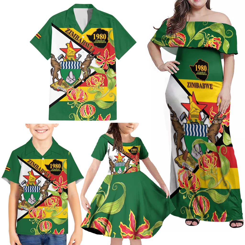 Zimbabwe Independence Day Family Matching Off Shoulder Maxi Dress and Hawaiian Shirt Happy 45 Years Of Independence