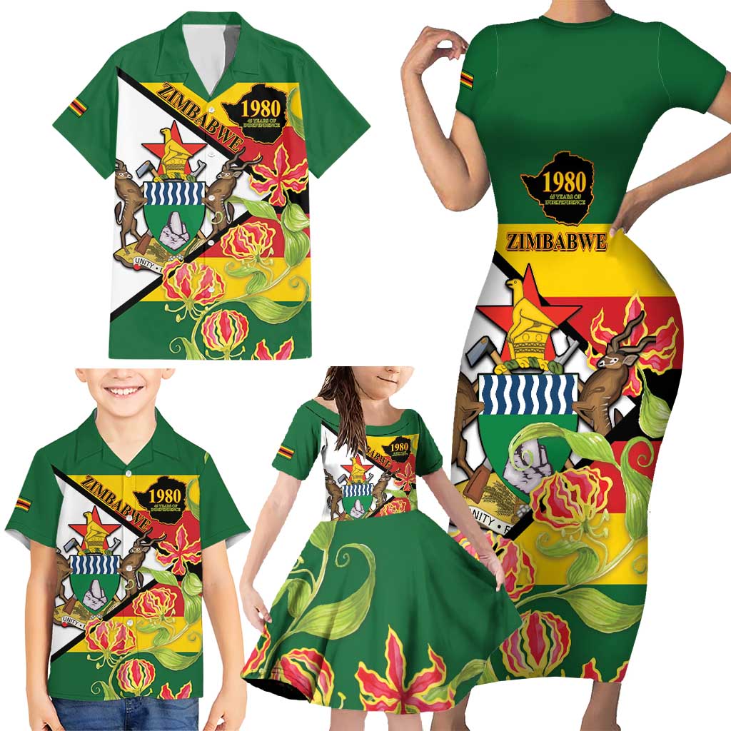 Zimbabwe Independence Day Family Matching Short Sleeve Bodycon Dress and Hawaiian Shirt Happy 45 Years Of Independence