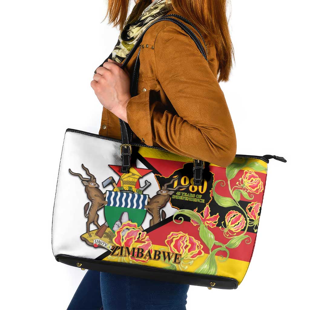 Zimbabwe Independence Day Leather Tote Bag Happy 45 Years Of Independence