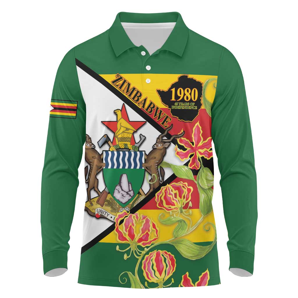 Zimbabwe Independence Day Long Sleeve Polo Shirt Happy 45 Years Of Independence