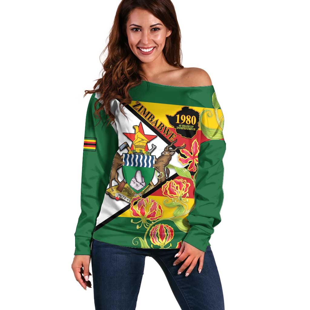 Zimbabwe Independence Day Off Shoulder Sweater Happy 45 Years Of Independence