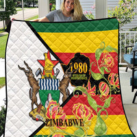 Zimbabwe independence day quilt with green, yellow, red and white diamond pattern