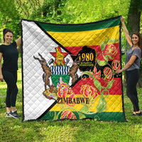 Zimbabwe independence day quilt, flag-style design with lions, 1980, and floral details