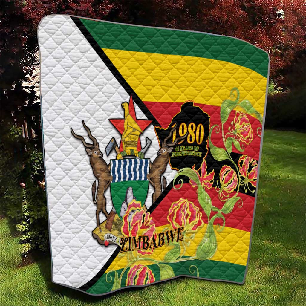 Zimbabwe independence day quilt featuring green-yellow-red flag colors and “Zimbabwe” text