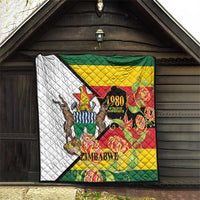 Zimbabwe independence day quilt with flag colors, 1980 patch, lions and “Zimbabwe”