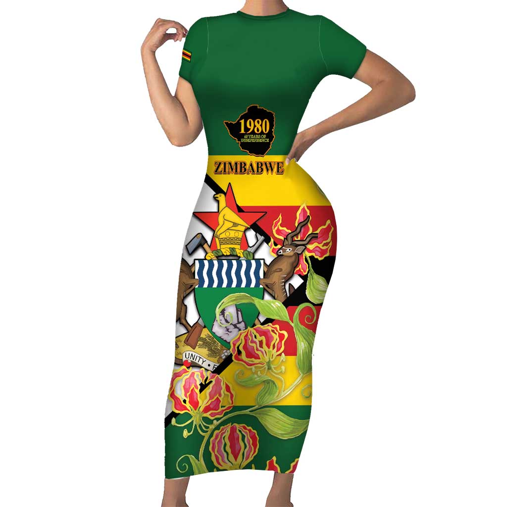 Zimbabwe Independence Day Short Sleeve Bodycon Dress Happy 45 Years Of Independence