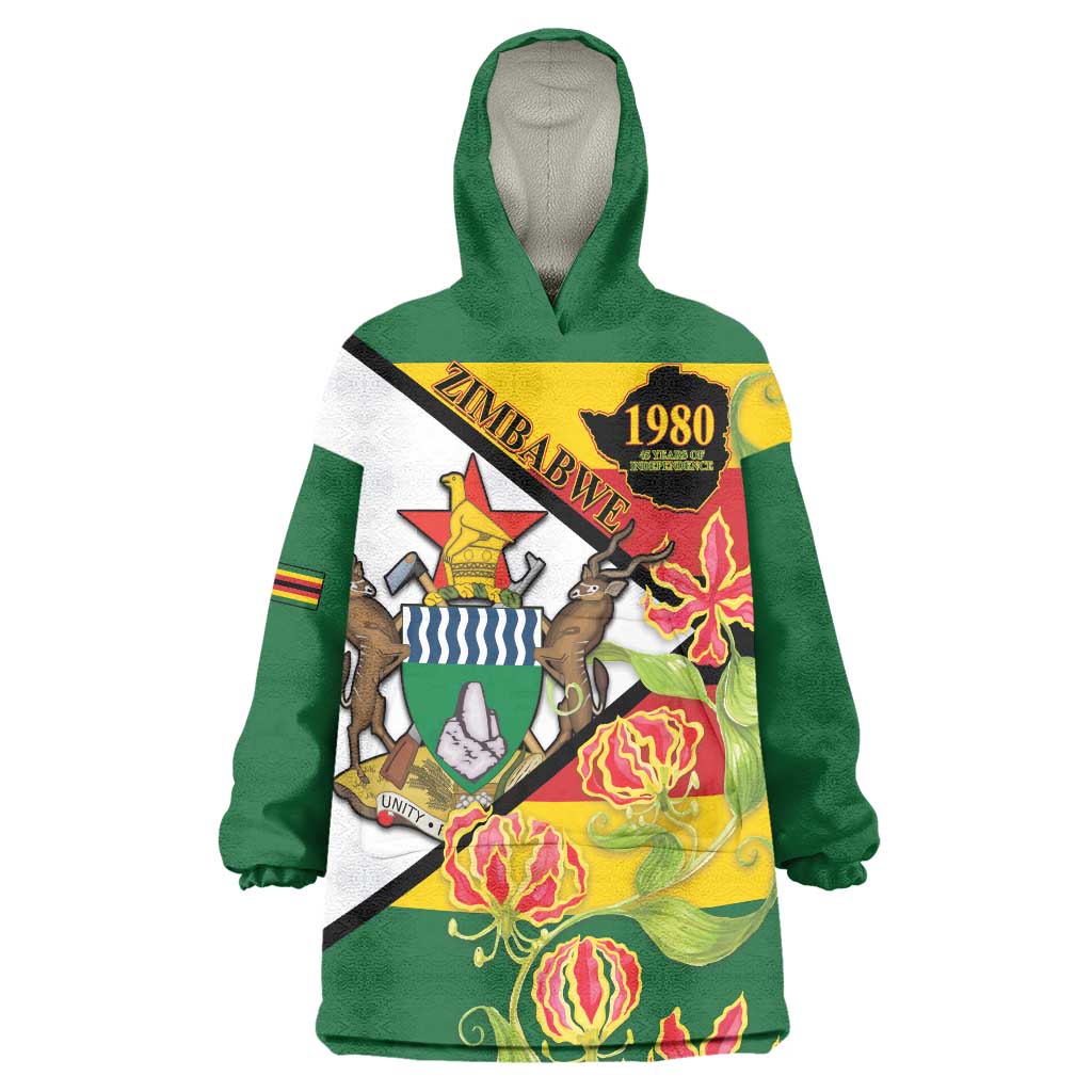 Zimbabwe Independence Day Wearable Blanket Hoodie Happy 45 Years Of Independence