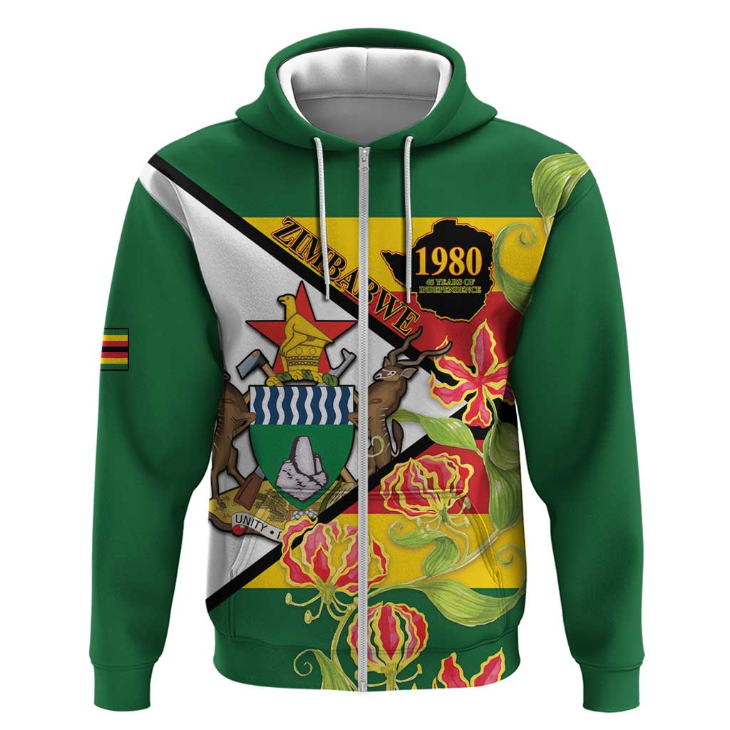 Zimbabwe Independence Day Zip Hoodie Happy 45 Years Of Independence