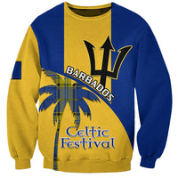 Color-block sweatshirt in royal blue and gold with Barbados and Celtic Festival graphic