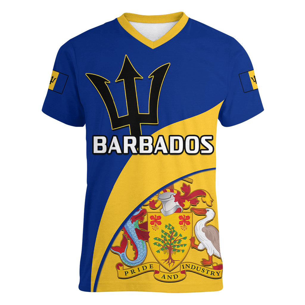 Barbados Women V Neck T Shirt Barbadian Coat Of Arms - Wonder Print Shop