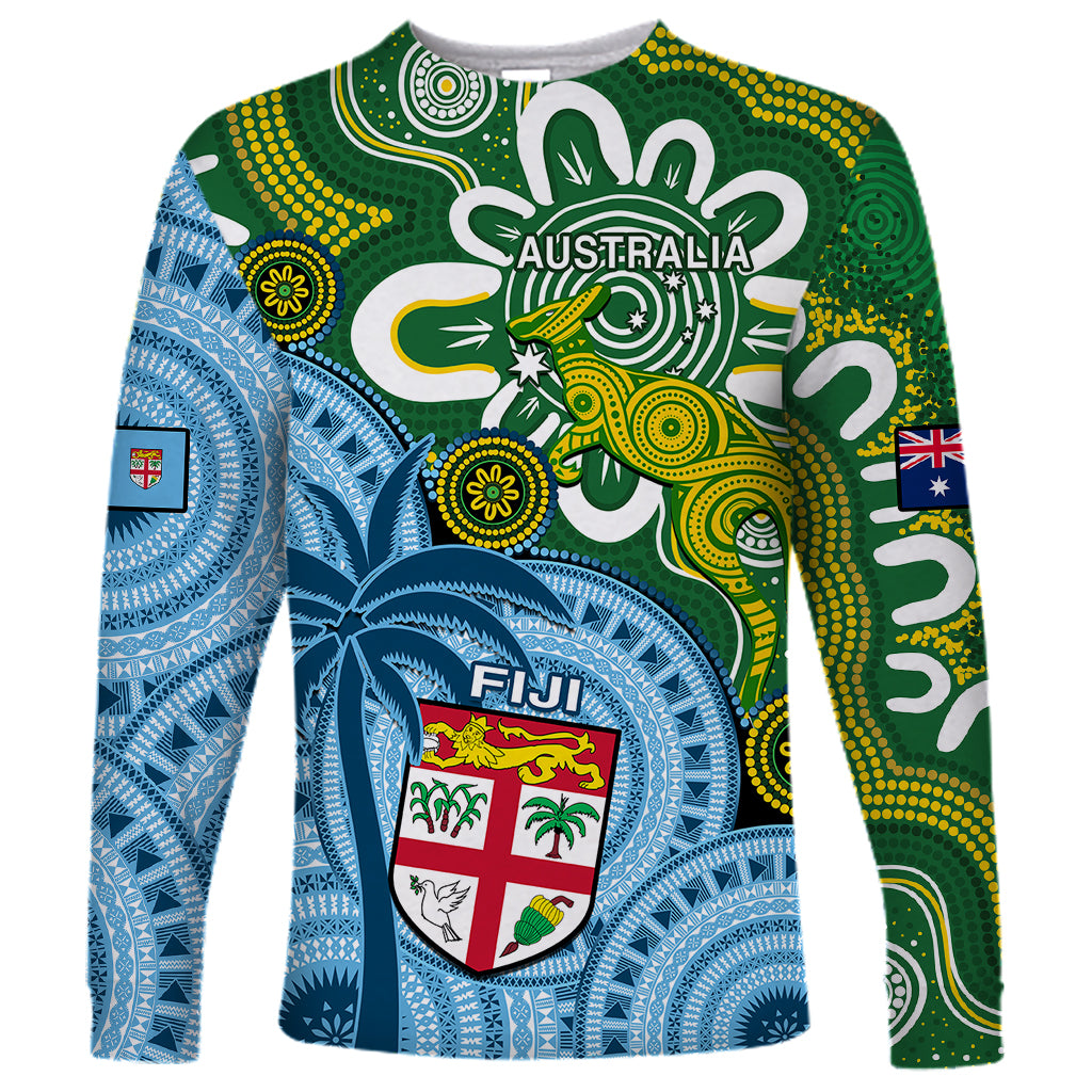 Personalised Australia And Fiji Long Sleeve Shirt Aboriginal Mix Fijian Tapa Unique Style - Wonder Print Shop