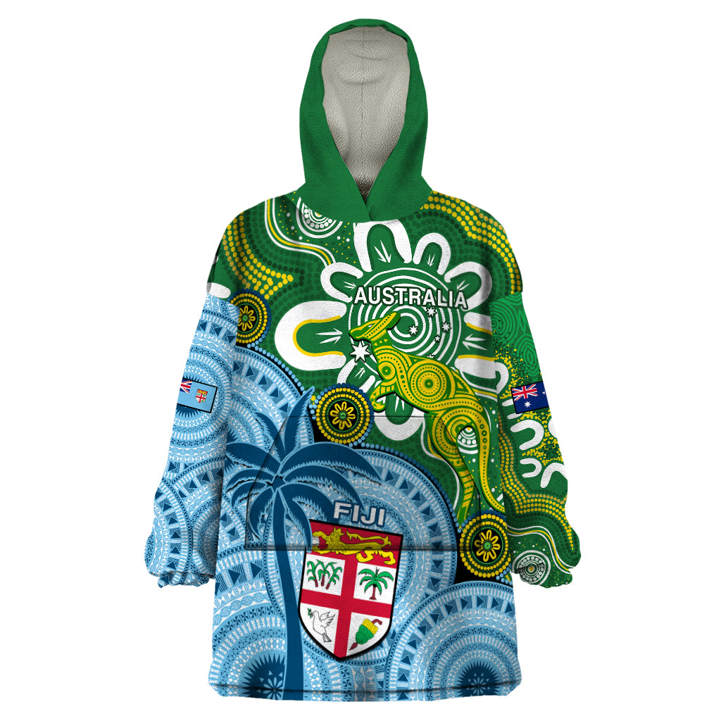 Personalised Australia And Fiji Wearable Blanket Hoodie Aboriginal Mix Fijian Tapa Unique Style - Wonder Print Shop