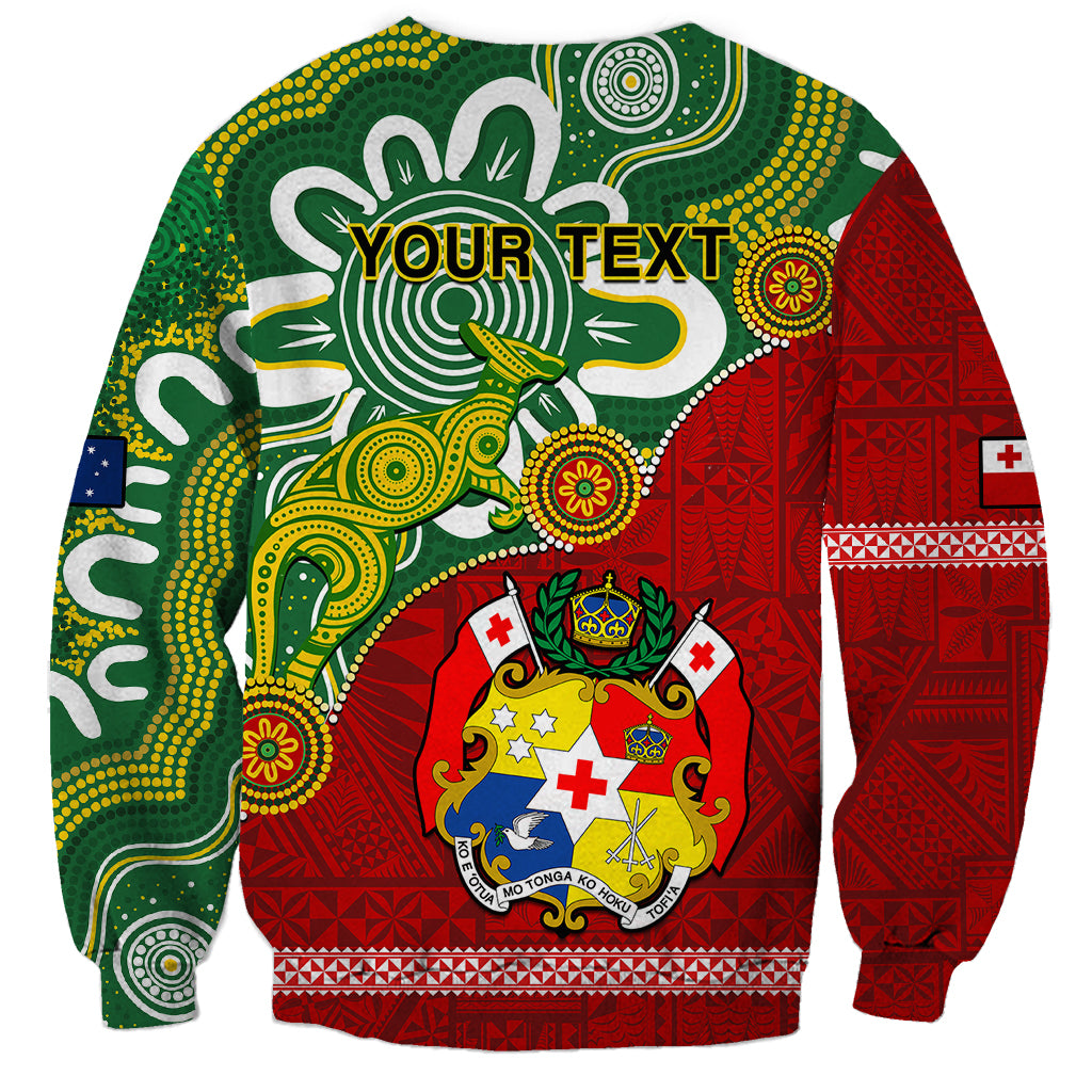 Green and red sweatshirt with custom 'YOUR TEXT' graphic and crest artwork