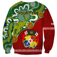 Green and red sweatshirt with custom 'YOUR TEXT' graphic and crest artwork
