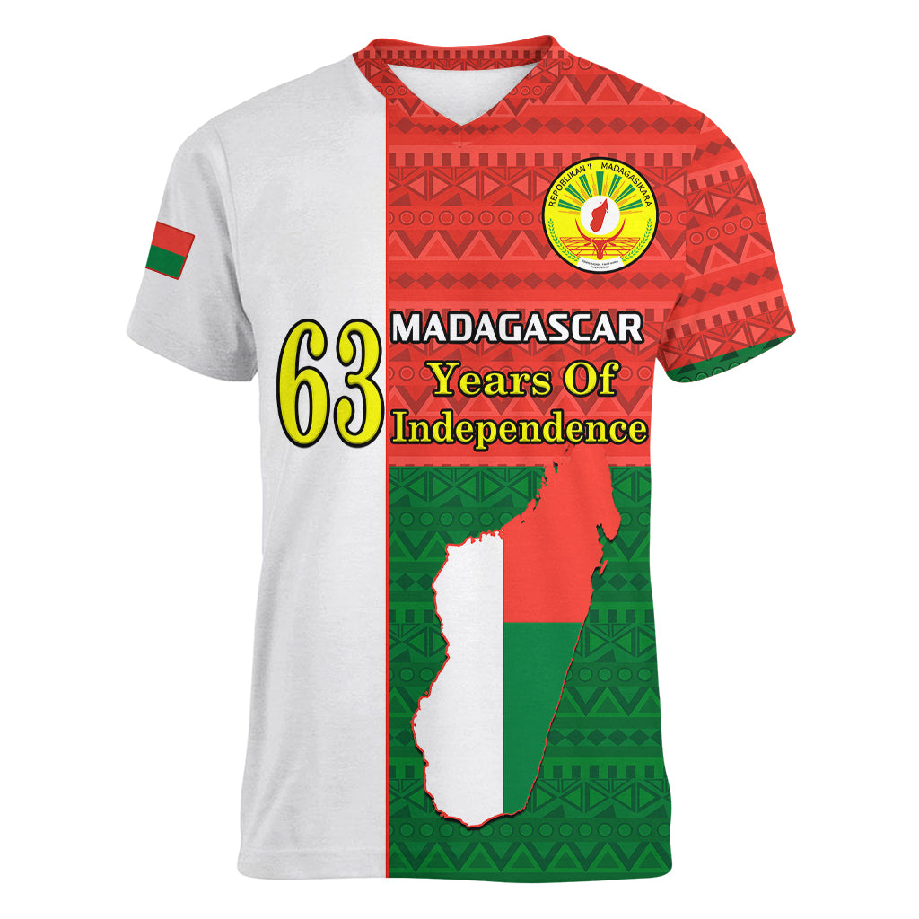 26 June Madagascar Independence Day Women V Neck T Shirt Madagasikara African Pattern - Wonder Print Shop