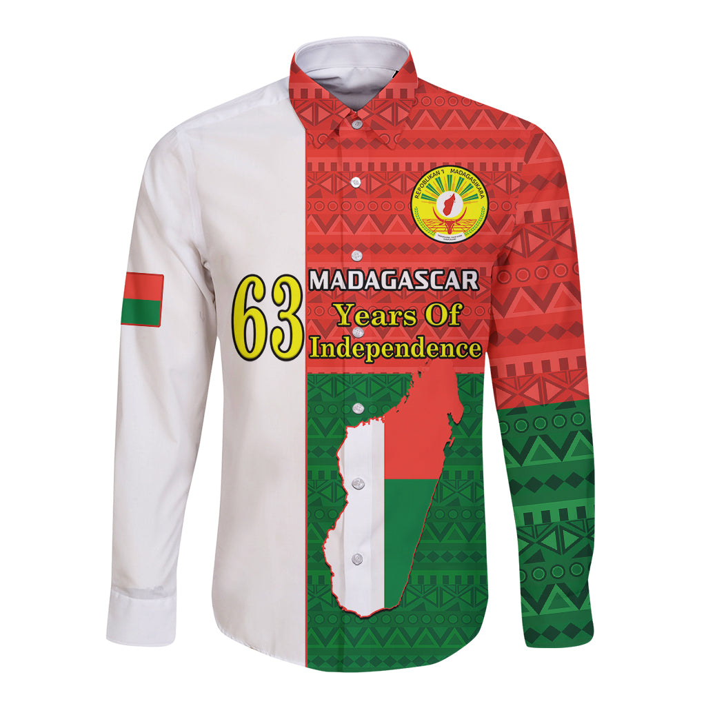 Personalised 26 June Madagascar Independence Day Long Sleeve Button Shirt Madagasikara African Pattern - Wonder Print Shop