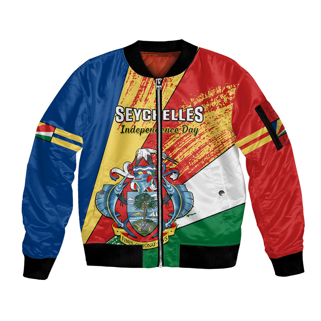 29 June Seychelles Independence Day Sleeve Zip Bomber Jacket Flag Style - Wonder Print Shop