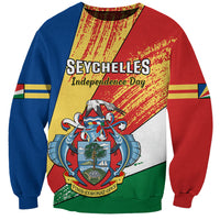 Multicolor sweatshirt with Seychelles Independence Day flag graphic and crest on front