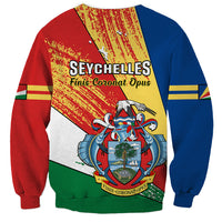 Multicolor sweatshirt with Seychelles Independence Day text, crest, and island emblem