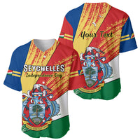 Pair of flag-style baseball jerseys: front SEYCHELLES Independence Day, back Your Text