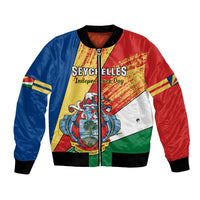 Unisex bomber jacket with Seychelles flag print, crest and Independence Day text