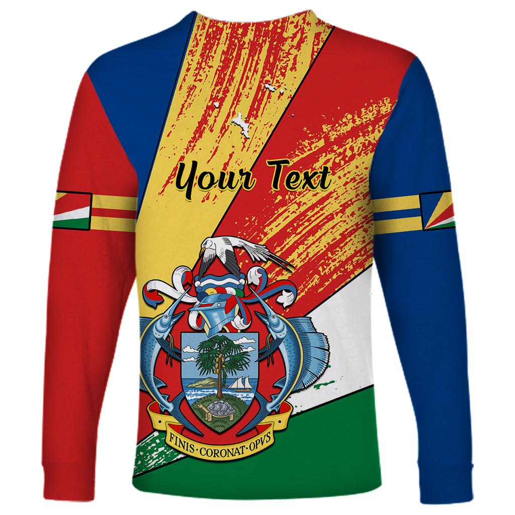 Long sleeve shirt with Seychelles flag style, multicolor panels and 'Your Text' over crest