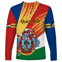 Long sleeve shirt with Seychelles flag style, multicolor panels and 'Your Text' over crest