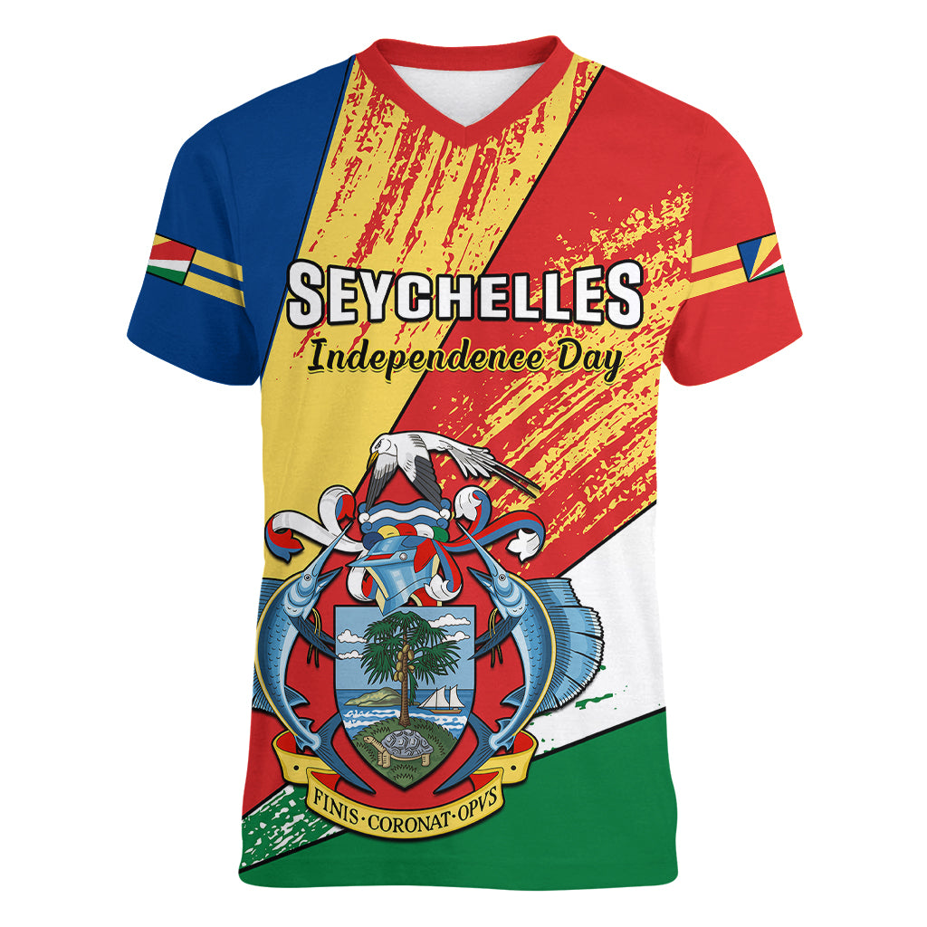 Personalised 29 June Seychelles Independence Day Women V Neck T Shirt Flag Style - Wonder Print Shop