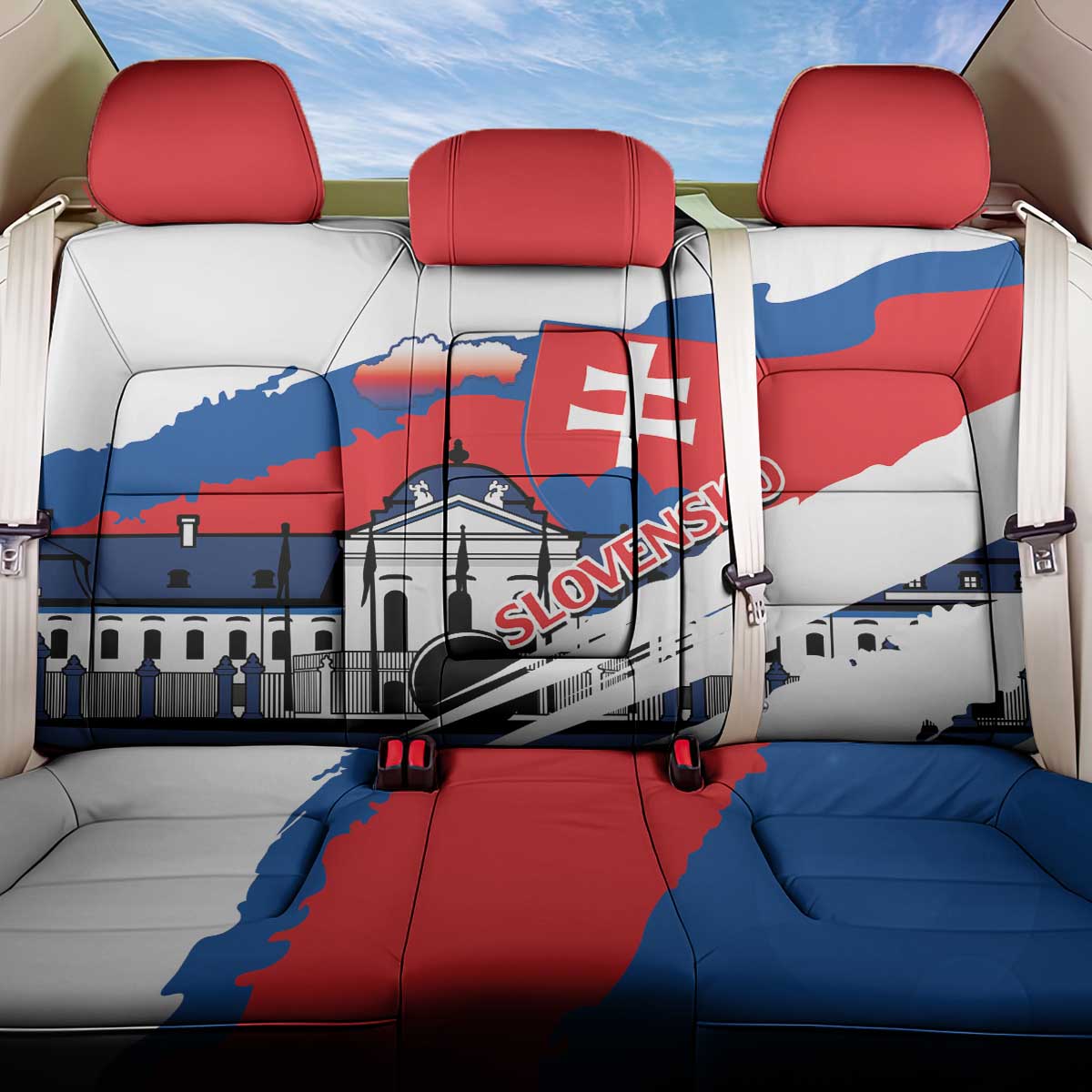 Slovakia Constitution Day Back Car Seat Cover Slovensko Grassalkovich Palace With Coat Of Arms - Wonder Print Shop