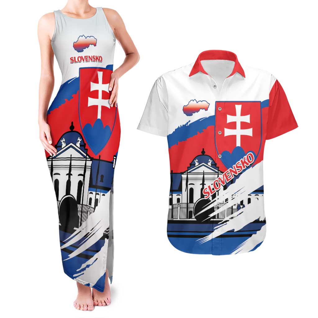 Slovakia Constitution Day Couples Matching Tank Maxi Dress and Hawaiian Shirt Slovensko Grassalkovich Palace With Coat Of Arms - Wonder Print Shop