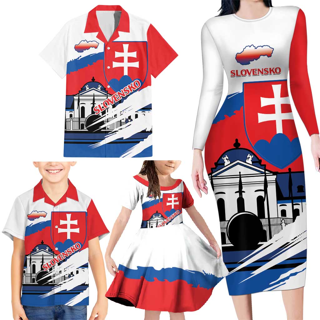 Slovakia Constitution Day Family Matching Long Sleeve Bodycon Dress and Hawaiian Shirt Slovensko Grassalkovich Palace With Coat Of Arms - Wonder Print Shop