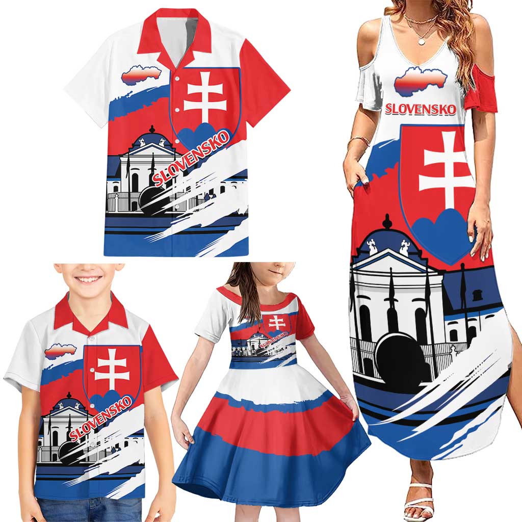 Slovakia Constitution Day Family Matching Summer Maxi Dress and Hawaiian Shirt Slovensko Grassalkovich Palace With Coat Of Arms - Wonder Print Shop