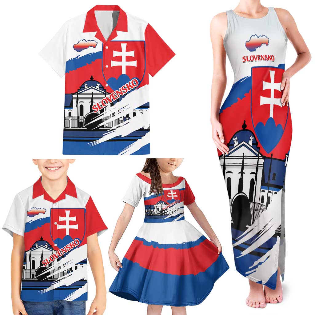 Slovakia Constitution Day Family Matching Tank Maxi Dress and Hawaiian Shirt Slovensko Grassalkovich Palace With Coat Of Arms - Wonder Print Shop