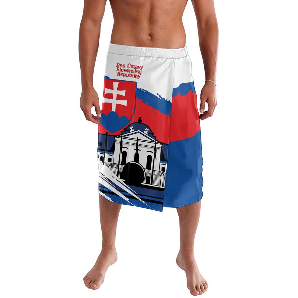 Men’s printed lavalava skirt with elastic waistband, red-white-blue graphic panel front