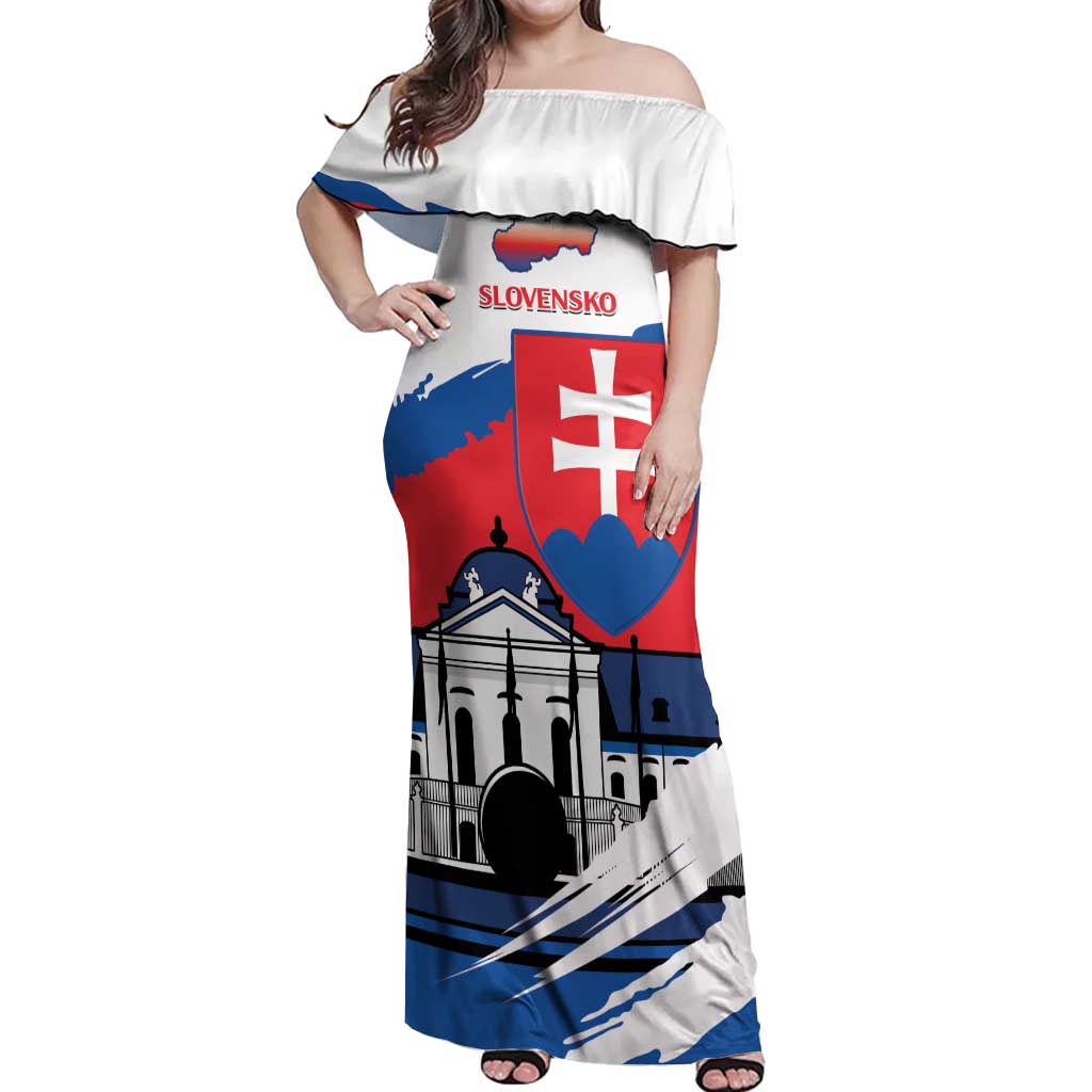 Slovakia Constitution Day Off Shoulder Maxi Dress Slovensko Grassalkovich Palace With Coat Of Arms - Wonder Print Shop