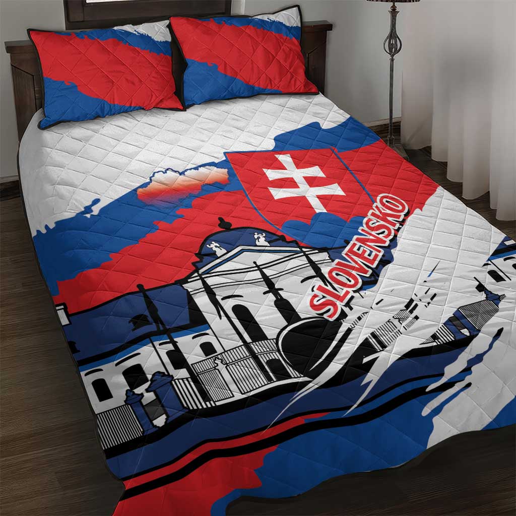 Slovakia Constitution Day Quilt Bed Set Slovensko Grassalkovich Palace With Coat Of Arms - Wonder Print Shop