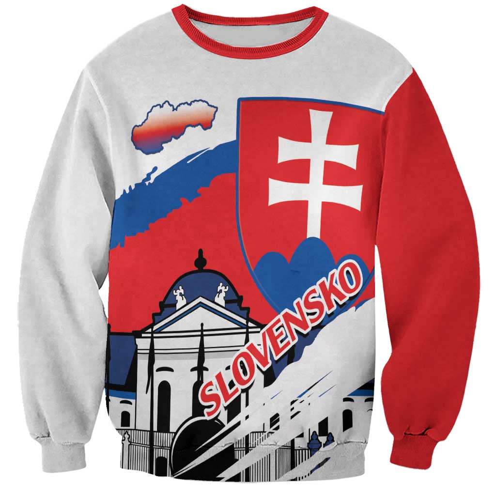 Unisex red-and-gray sweatshirt with Slovakia flag graphic and coat of arms shield